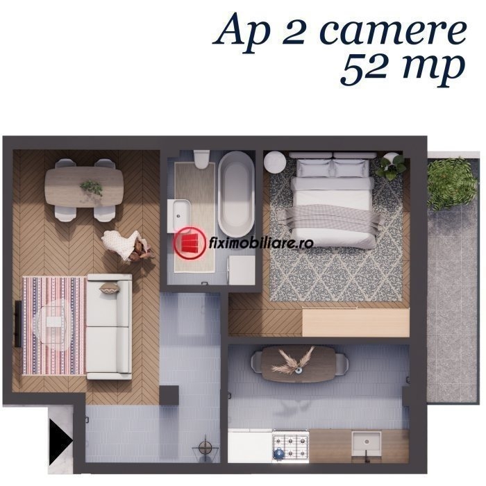 Păcurari - Rediu Apartament 2 camere decomandat, 52mp, etaj 2, bloc nou